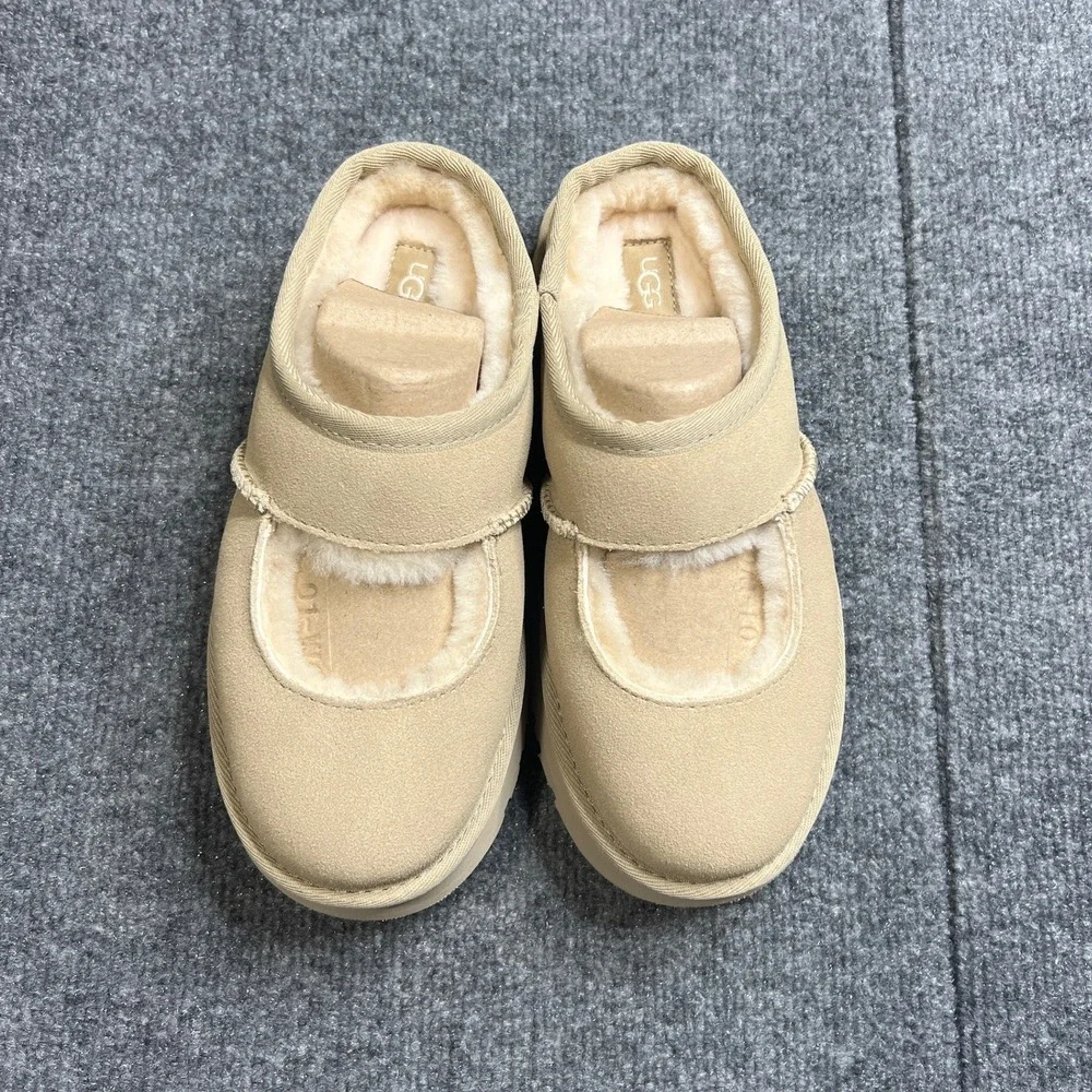 NIB UGG Bea Mary Jane Slippers Kids 4 Suede Sheepskin Wool Mustard Seed 1166552K